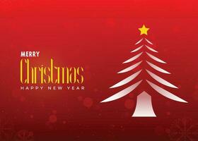 Merry Christmas and New Year background with illustration of fir tree and stars on a red background. vector