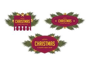 Navidad etiquetas y elementos con pino árbol adornos y campana pelota decoraciones vector