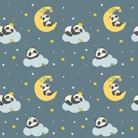 Adorable Cartoon Panda sleeping Nursery Art pattern seamless isolated on dark blue background. vector