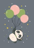 Adorable Cartoon Panda floating with balloon, nursery baby shower kid illustration. vector