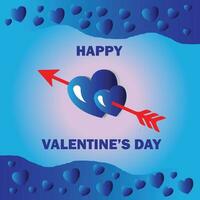 Free vector valentine wishing card design with Double blue hearts with  red arrow on blue background