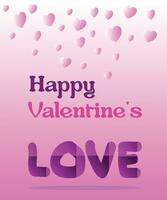 Free vector valentine day wishing card design with love text and flying hearts.