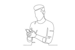 A man uses a cellphone vector