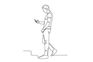 Side view of a man using a cellphone vector