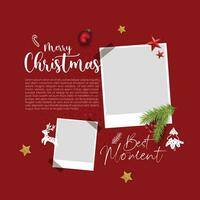 Photo christmas frame set mockup with doodle ornament vector