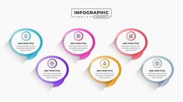 Vector speech bubble infographic design template with icons and six options or steps