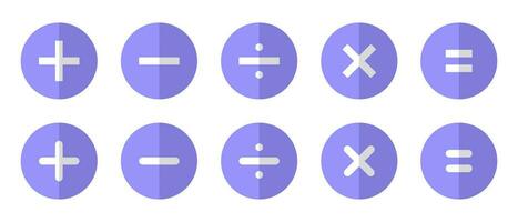 Addition, subtraction, division, multiplication, and equality icon with half shadow vector