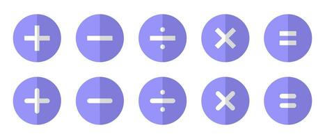 Addition, subtraction, division, multiplication, and equality icon with half shadow vector