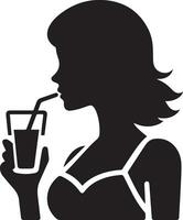 Girl Drink Water Vector silhouette black color