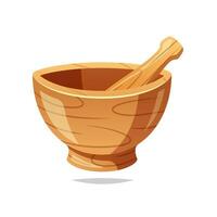 Wooden mortar and pestle vector isolated on white background