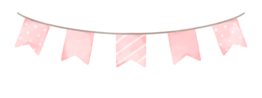 Cute pastel pink party bunting. Baby and kids party decoration. Water color illustration. png