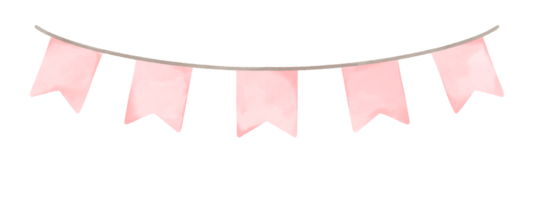 Cute pastel pink party bunting. Baby and kids party decoration. Water color illustration. png