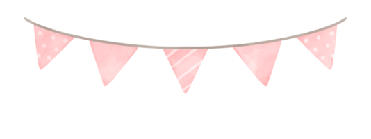 Cute pastel pink party bunting. Baby and kids party decoration. Water color illustration. png