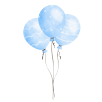 Cute pastel blue balloon set watercolor illustration. Baby and kids party decoration. png