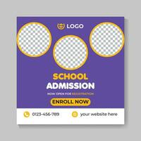 Creative school admission education social media post design modern back to school web banner template vector