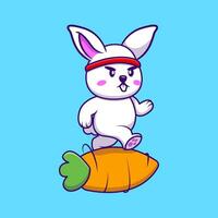 Cute Rabbit Running On a Carrot Cartoon Vector Icons Illustration. Flat Cartoon Concept. Suitable for any creative project.