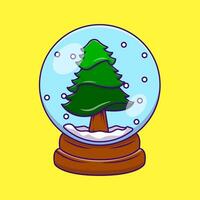 Navidad árbol en un nieve globo dibujos animados vector íconos ilustración. plano dibujos animados concepto. adecuado para ninguna creativo proyecto.