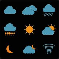 weather icons set over black background. vector illustration. UI icon set of weather forecast for mobile applications and websites. Weather design elements and natural phenomena