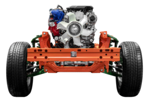 Mock up truck engine with chassis and tire png