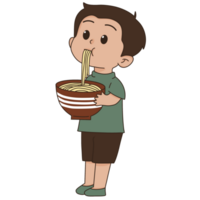 Boy kid eating noodles png