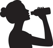 Girl Drink Water Vector silhouette black color 6