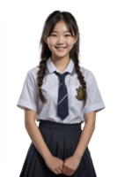 ai gegenereerd portret van mooi glimlachen Aziatisch meisje vervelend school- uniform png
