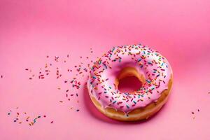 AI generated a donut with sprinkles on a pink background photo