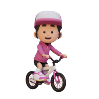 3D girl character ride bike go to school png