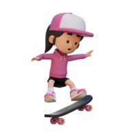 3D girl character ride skateboard png