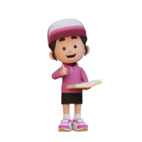 3d content fille personnage en train de lire livre png