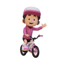 3D girl character ride bike go to school png