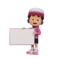 3D girl character holding a blank placard png