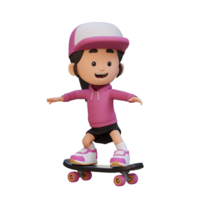 3D girl character ride skateboard png