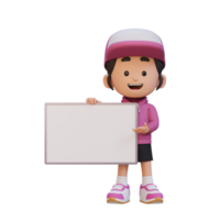 3D girl character holding a blank placard png