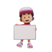 3D girl character holding a blank placard png