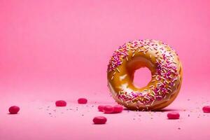 AI generated a donut with sprinkles on a pink background photo