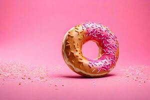 AI generated a donut with sprinkles on a pink background photo