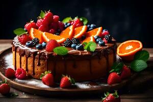 AI generated a cake with fresh fruit on top photo
