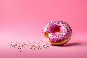 AI generated a donut with sprinkles on a pink background photo