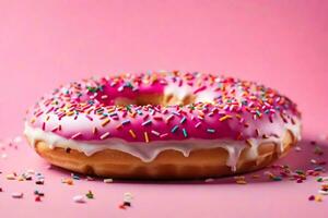 AI generated a donut with sprinkles on a pink background photo