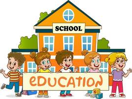 vector illustration of Education Concept With Funny School Child