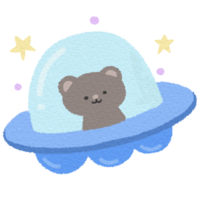 Cute teddy bear in a UFO png