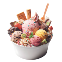 AI generated Isolated ice cream bowl with many ice creams in one bowl Transparent Background, PNG Format, Generative AI