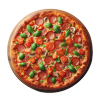 AI generated Isolated Round Pizza with toppings Transparent Background, PNG Format, Generative AI