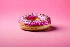 AI generated a donut with sprinkles on a pink background photo