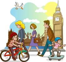 vector illustration of english people walking on the street