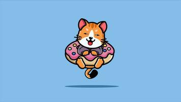 carino gatto e dolce ciambella kawaii personaggio animazione ,4k video