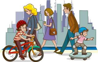 vector illustration of american people walking in the street