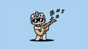 Cute Unicorn Playing Guitar Animation, 4K Video Animated