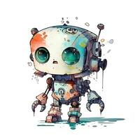 AI generated Cute Watercolor Robot. Funny cyborg. Steampunk Robot. AI generated. photo